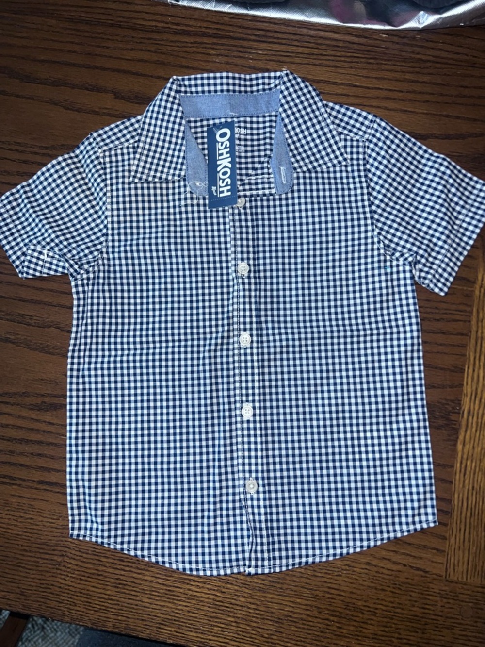 OshKosh B'gosh Navy & White Gingham Short-Sleeve Button-Down